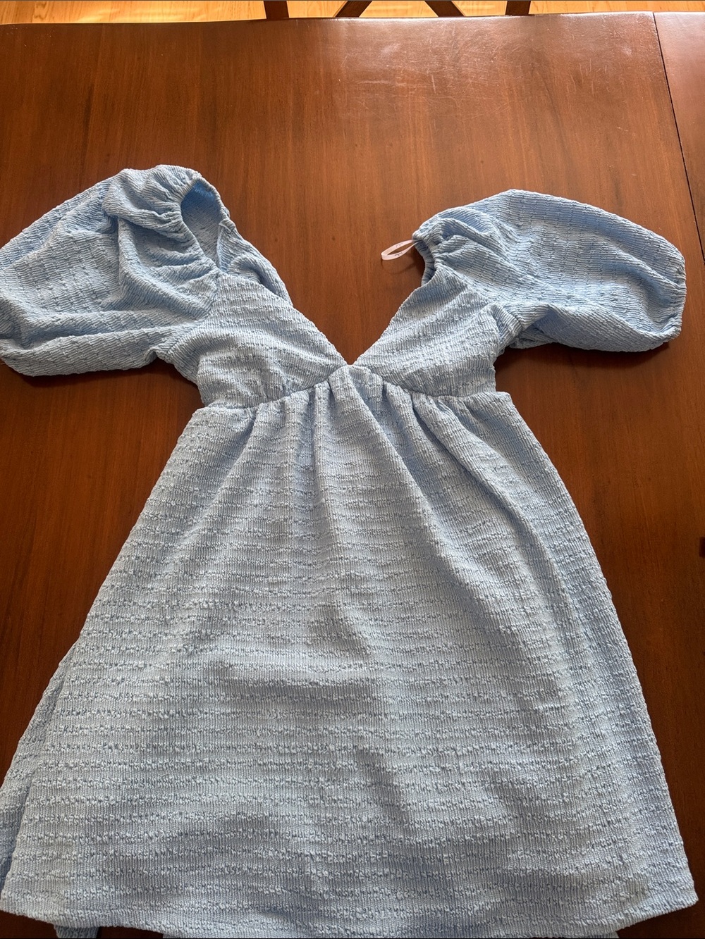 Light Blue lulu’s backless Puff-Sleeve Dress